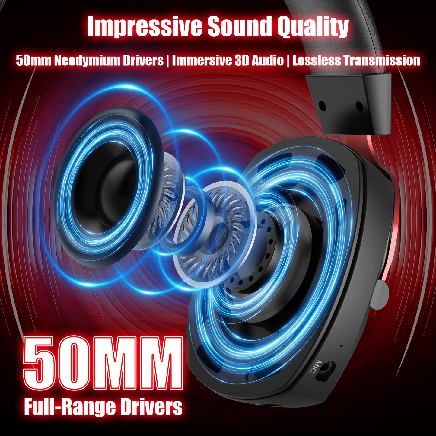 Mollan Black & Red 2.4GHz Wireless Gaming Headset – 25ms Ultra-Low Latency, 7.1 Surround Sound, Tri-Mode (USB/Bluetooth/Wired), 40Hr Playtime, Detachable Mic – PC/PS5/Switch