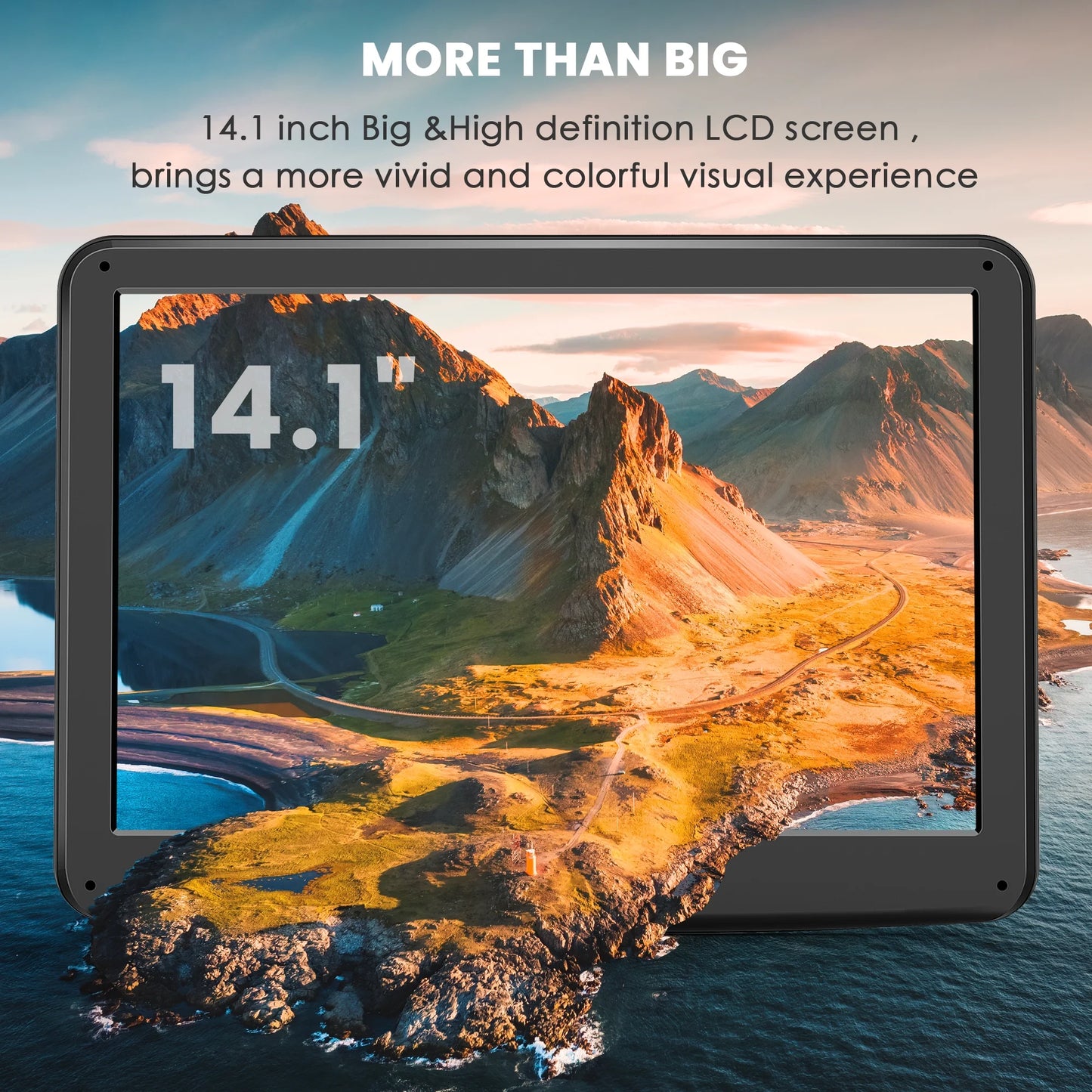 WONNIE 16.9" Portable DVD Player with 14.1" Large Swivel Screen for Car and Kids, Headrest DVD Player with 6 Hrs Rechargeable Battery, Dual Speakers, Support USB/SD Card/Sync TV
