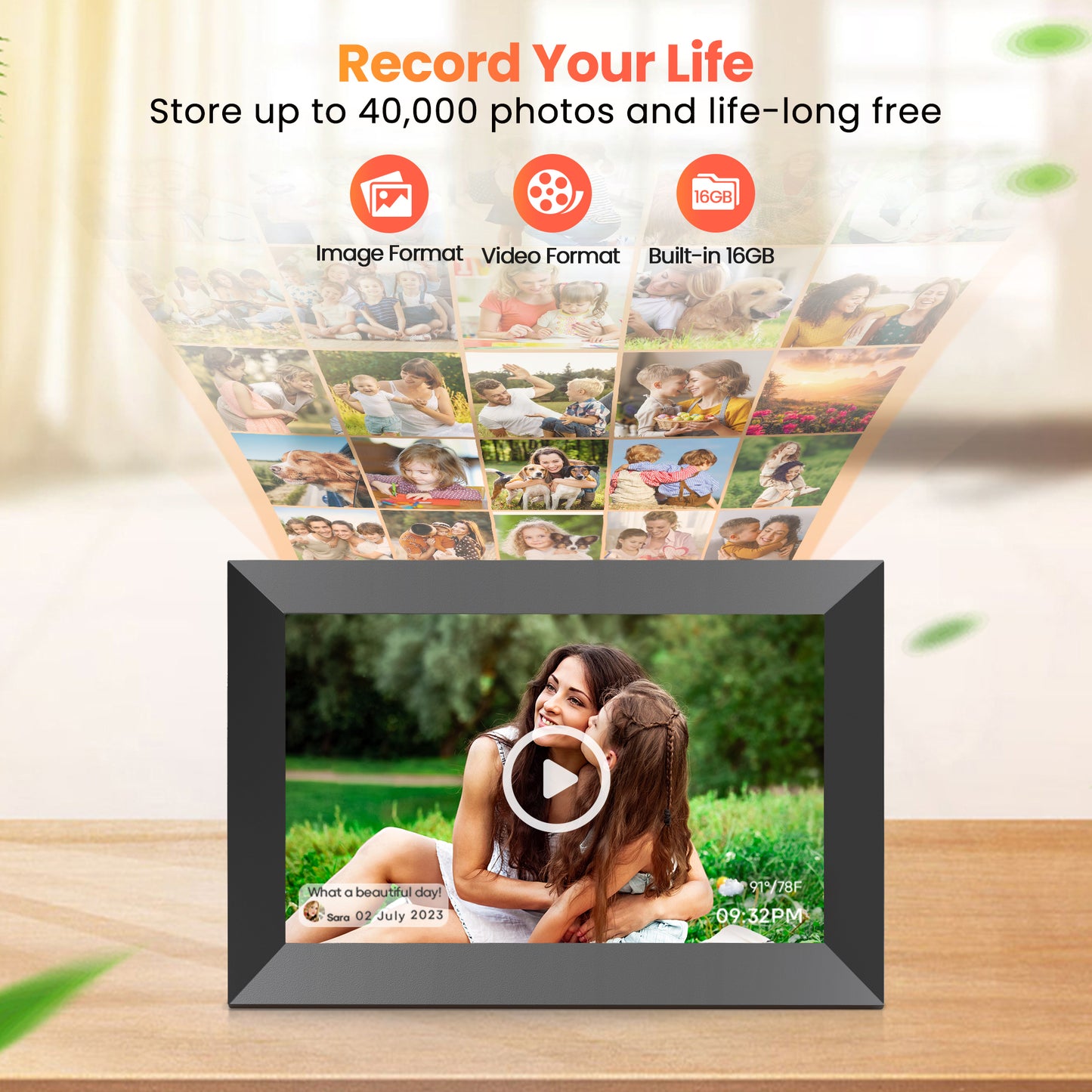 FANGOR WiFi Digital Picture Frame 10.1 Inch, 1080P IPS Touch Screen Smart Photo Frame with 16GB Memory, Auto-Rotate, Wall Mountable, Send photos & videos via free app,Best gift for family!