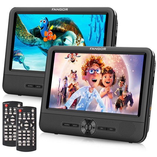 FANGOR Dual Screen DVD Player, 7.5" Portable Headrest Car DVD Player with Monitor, 5 Hours Rechargeable Battery, Last Memory, AV Out& In, Support USB/SD/Sync TV, Best Gift choice !