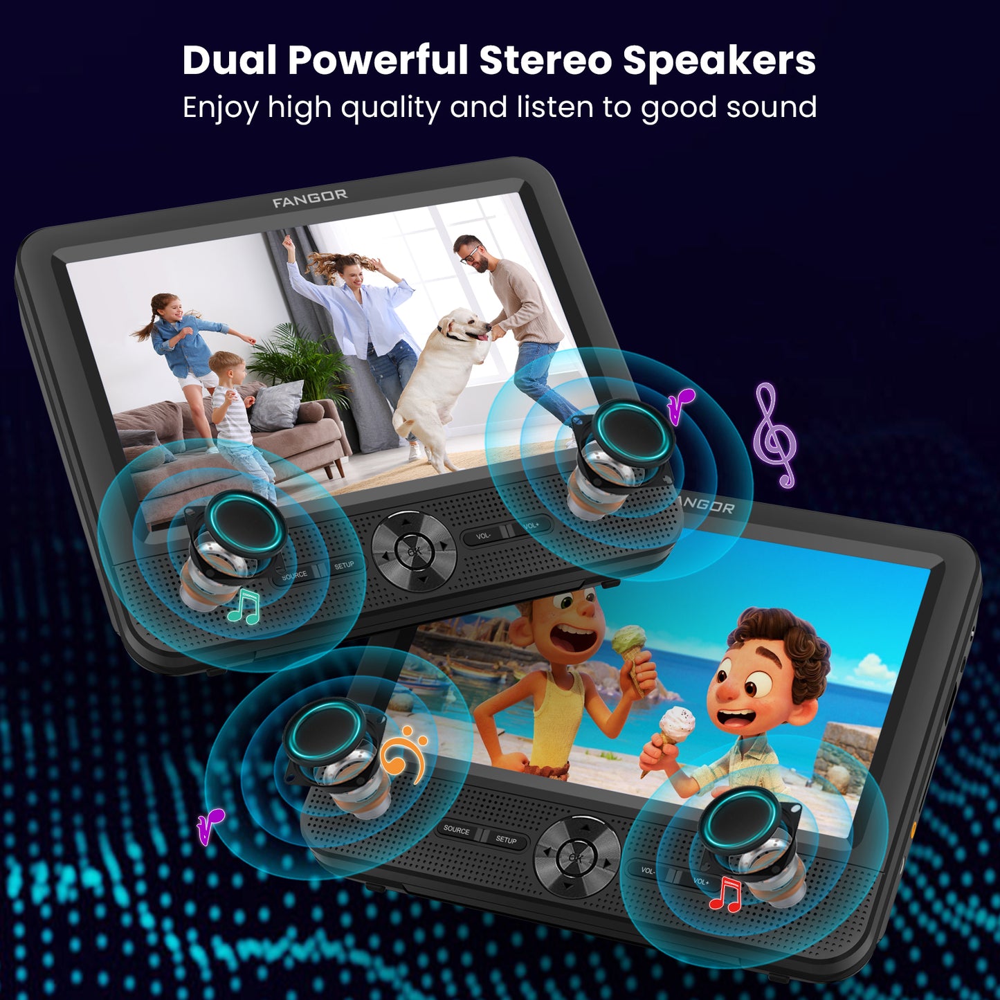FANGOR Dual Screen DVD Player, 7.5" Portable Headrest Car DVD Player with Monitor, 5 Hours Rechargeable Battery, Last Memory, AV Out& In, Support USB/SD/Sync TV, Best Gift choice !