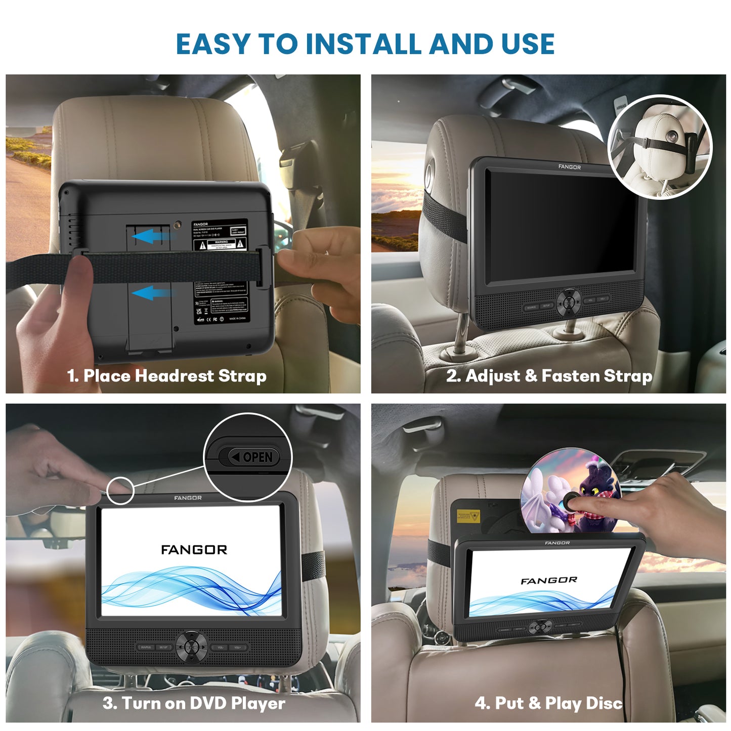 FANGOR Dual Screen DVD Player, 7.5" Portable Headrest Car DVD Player with Monitor, 5 Hours Rechargeable Battery, Last Memory, AV Out& In, Support USB/SD/Sync TV, Best Gift choice !