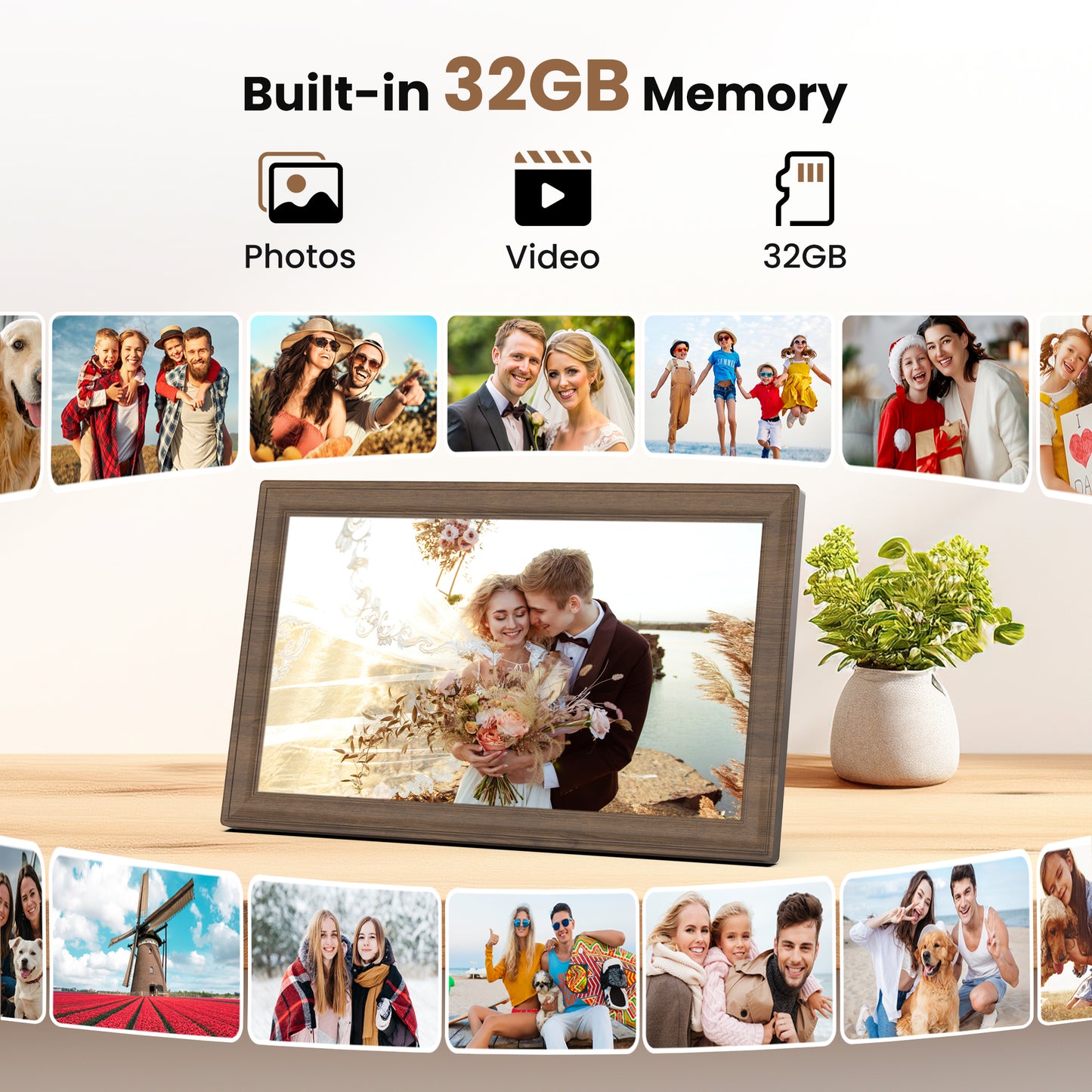 TEMASH Frameo 15.6 Inch WiFi Digital Picture Frame Woodgrain Large Digital Photo Frame 32GB Storage 1920×1080 IPS FHD Touchscreen Auto Rotate Share Video Picture Instantly via App Gifts for Family