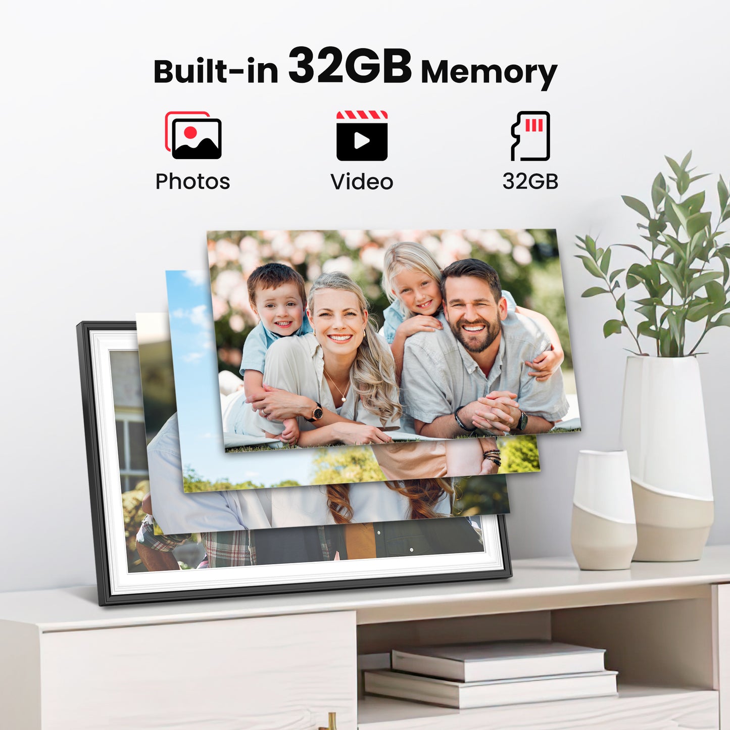 Frameo Digital Picture Frame, TEMASH 15.6 Inch Large Digital Photo Frame WiFi with 32GB Storage, 1920*1080 FHD IPS Touchscreen Auto Rotate, Easy to Share Photos Videos, Black with White Mat