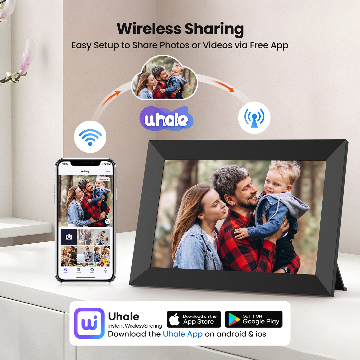 Ricilar 10.1 inch WiFi Digital Photo Frames 2 Pack, Digital Picture Frame with Send Wishes, Built in 32GB Storage, 1280*800 IPS Cloud Display, Auto-Rotate, Wall Mountable, Sincere Gift for Family!