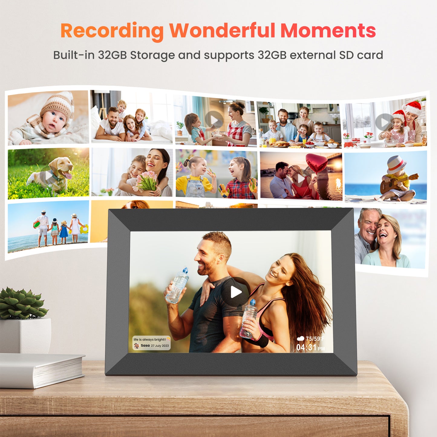 GIROOL WiFi Digital Picture Frame, 10.1"Electric Smart Touch Screen Photo Frame, 32GB Storage IPS Cloud Frame, Auto-Rotate or Wall Mount, Send Photos and Videos via free App, Best Gift Choice