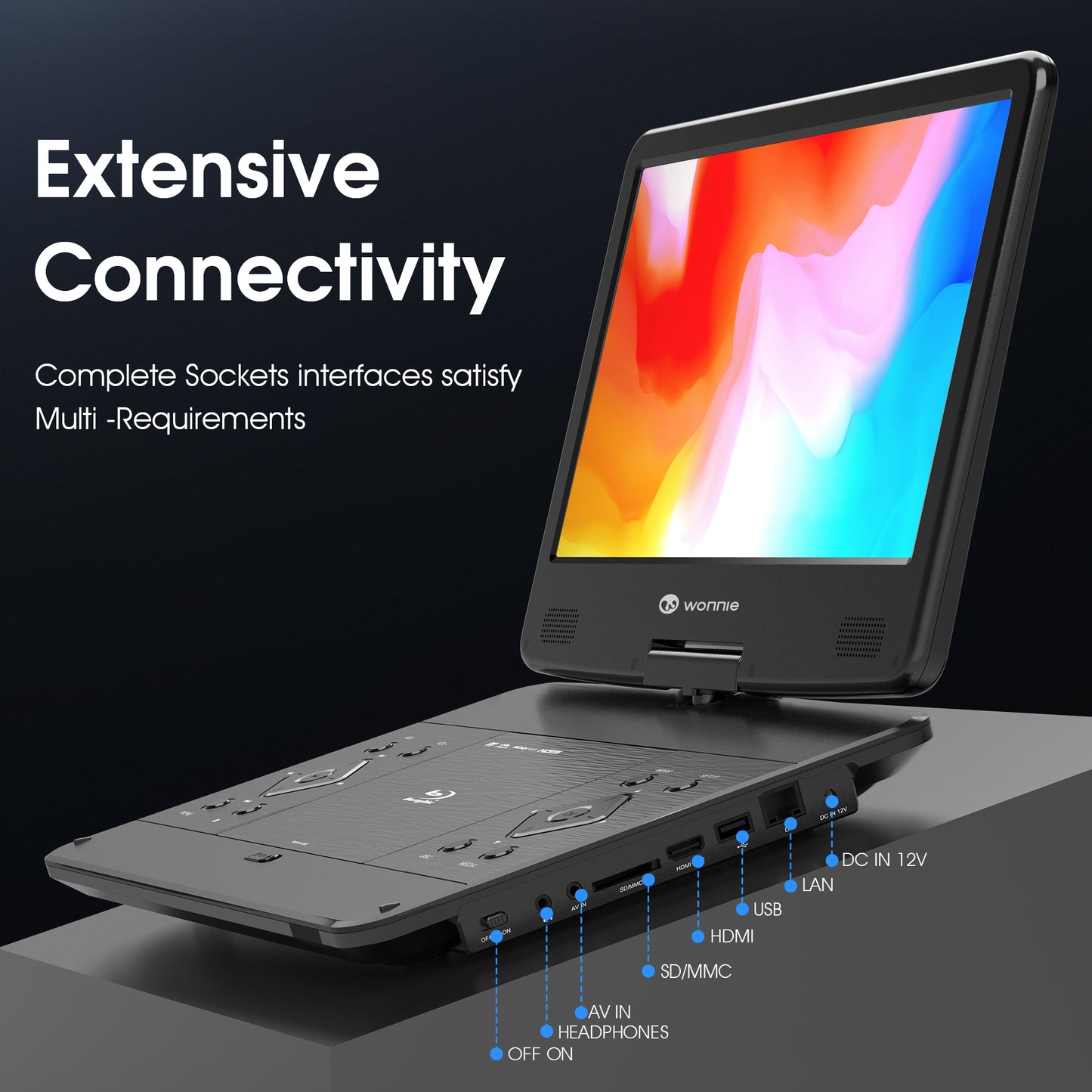 WONNIE Portable Blu Ray DVD Player, 16.9 inch DVD Player with 14.1" 1080p HD Screen, Blu Ray Players built in 5000mAh Battery, Supports HDMI Output, Dolby Audio, Last Memory, USB/SD Card, AV in