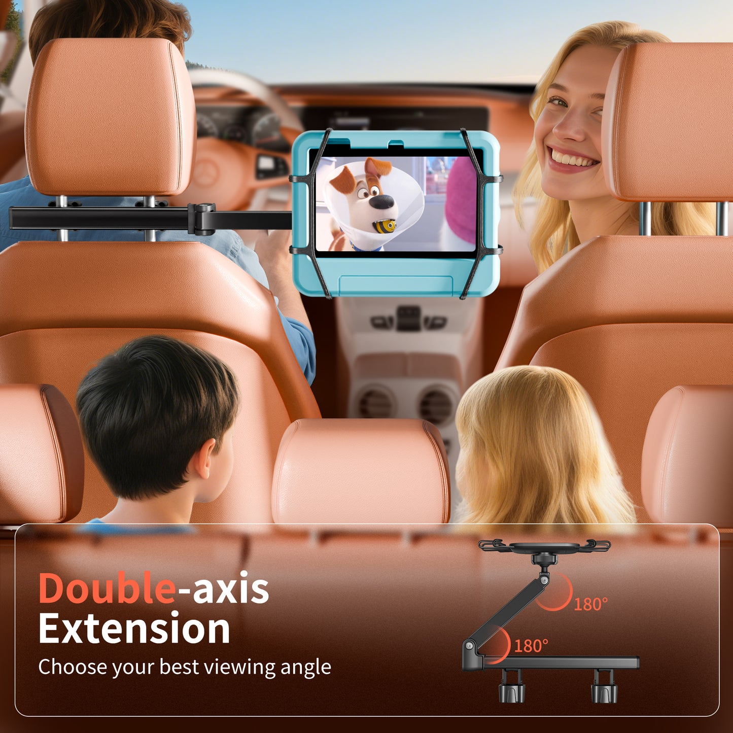 Car Headrest Tablet Holder for Kids, 360° Rotation Silicone Holder Tablet Stand, Adjustable Headrest Mount Fits for 7-13" Tablets, iPad Pro/Air/Mini