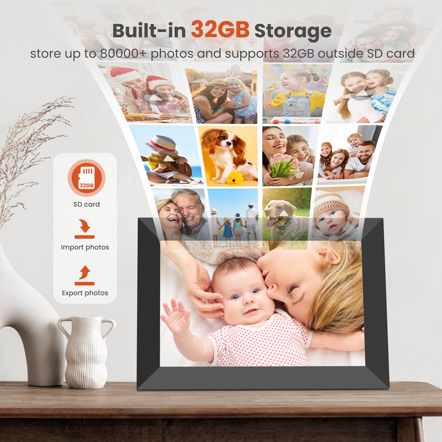 NUSICAN 10.1" WiFi Digital Picture Frame 2 Pack, IPS HD Smart Touch Screen Cloud Electric Photo Frame with 32GB Storage, SlideShow, Auto-Rotate, Share Photos & Videos instantly, Best Gift choices!