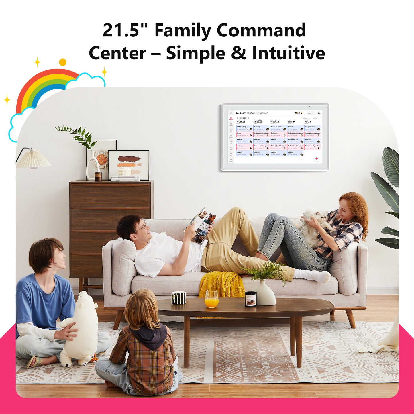 BIGASUO 21.5" Digital Calendar, Smart Touchscreen Interactive Display Organizer, Electronic Wall Tablet for Monthly, Weekly & Daily Agenda, Chore Chart, Meal Planner, To Do List, Family Schedules