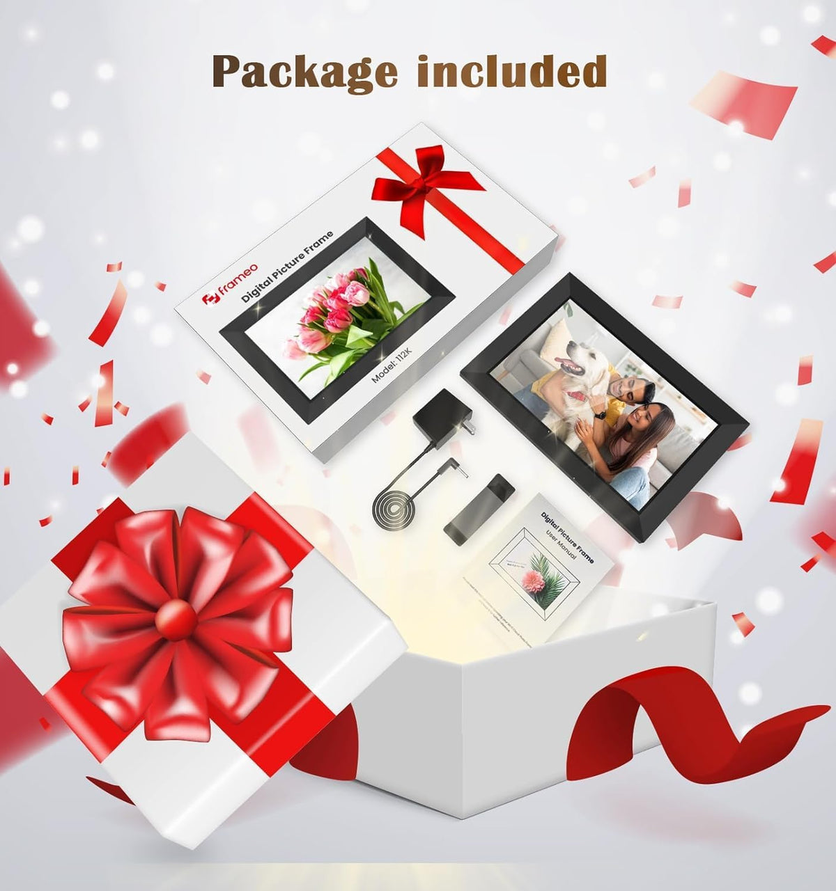 Frameo WLAN Digitaler Bilderrahmen 10,1 Zoll, HD 1280 * 800 IPS Touchscreen Elektronischer FotoRahmen mit 32GB Speicher, Auto Drehung, Einfache Weitergabe von Fotos Videos über Frameo Ap