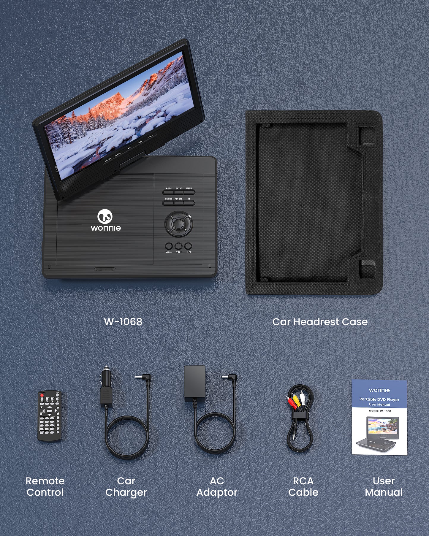 WONNIE 12.5" Portable DVD Player, Premium 10.5" HD Swivel Screen DVD Player for Kids, Built in 5 hours Rechargeable Battery Car DVD Player Support USB/SD Card/Sync TV (Car Headrest holder included)
