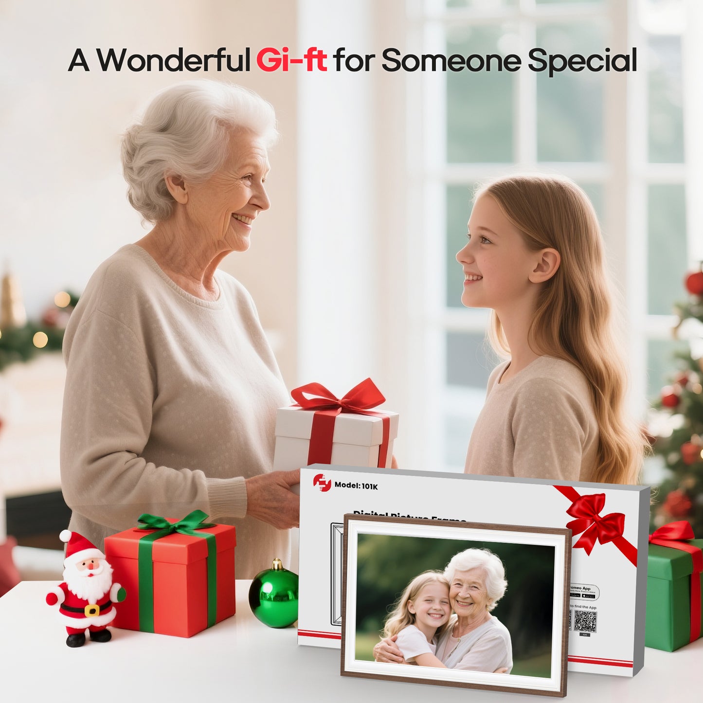 Frameo 10.1" Wood WiFi Digital Picture Frame with 32GB Memory, 1280 x 800 IPS HD Touch Screen Electronic Photo Frame, Auto-Rotate, Slideshow, Wall Mountable, Share Photos/Video Remotely Anywhere