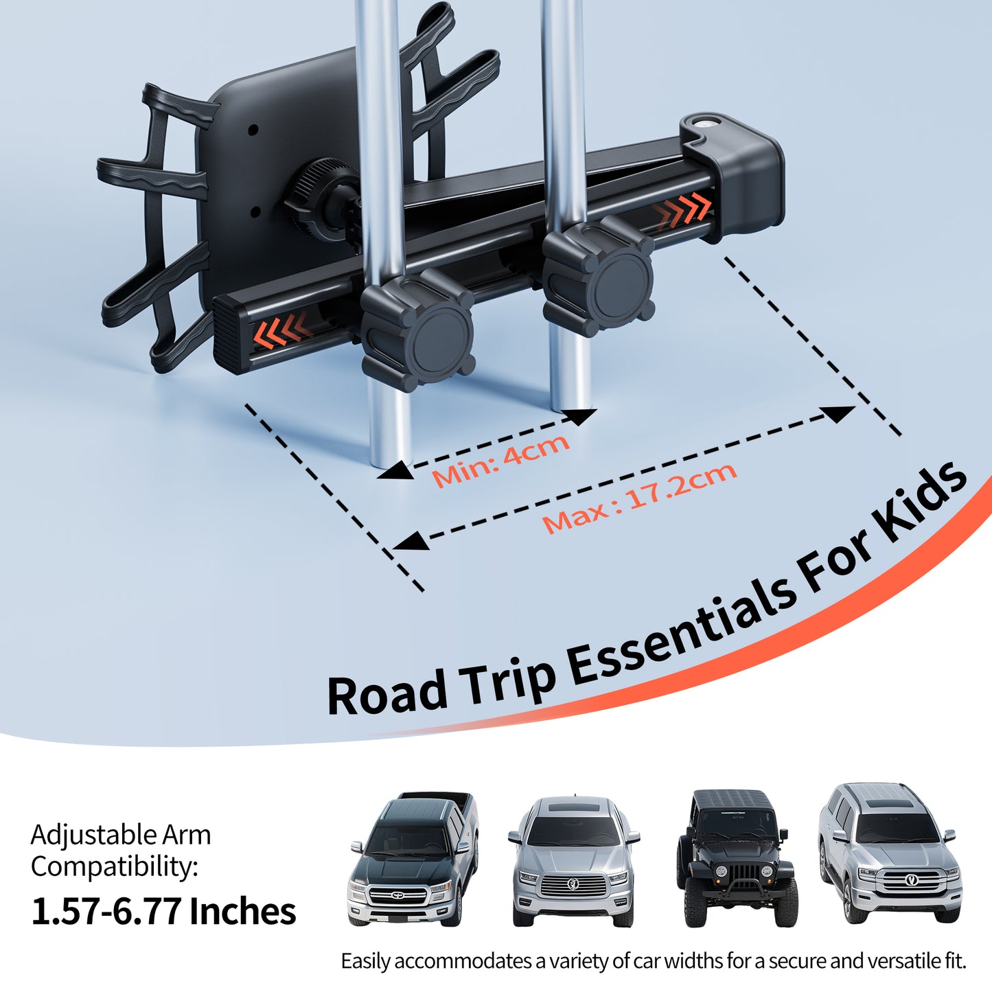 Car Headrest Tablet Holder for Kids, 360° Rotation Silicone Holder Tablet Stand, Adjustable Headrest Mount Fits for 7-13" Tablets, iPad Pro/Air/Mini