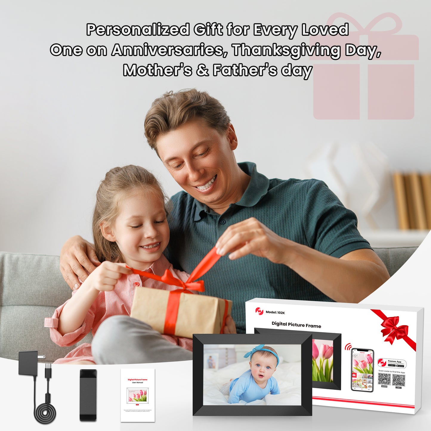 RICILAR Frameo WiFi Digital Picture Frames 2 Pack, 10.1-inch Electronic Photo Frames with IPS Touch Screen, 32GB Storage, Auto-Rotate, Wall Mountable, Ideal Gift Selection!