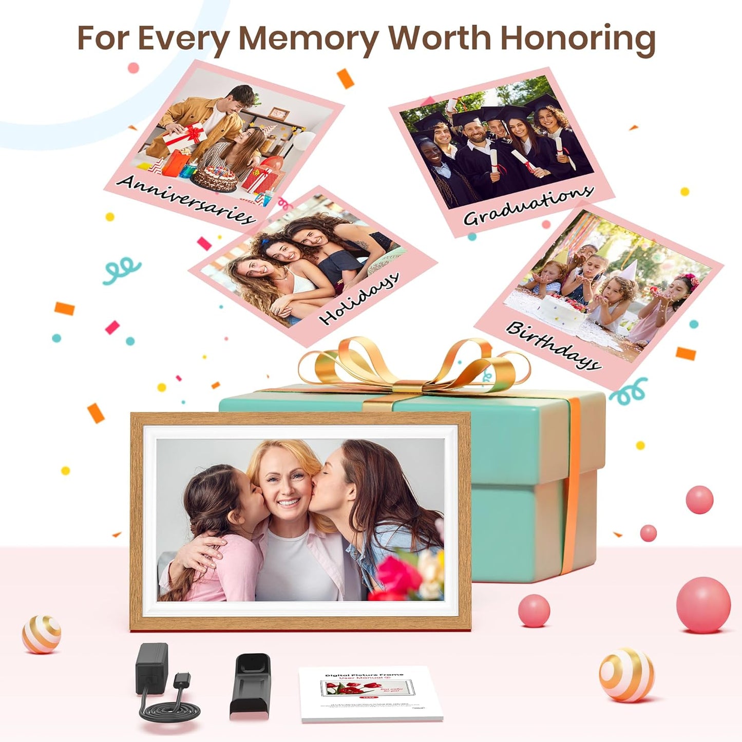 Frameo 15.6 Inch WiFi Digital Photo Frame with 64GB Memory, 1920x1080 FHD IPS Touchscreen Digital Picture Frame, Auto-Rotate, Instant Photo & Video Sharing via Frameo App