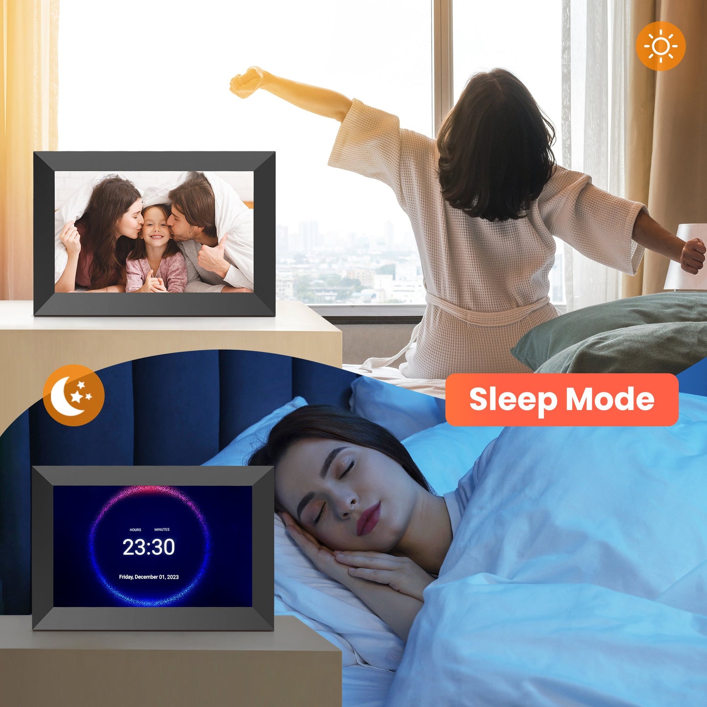 FANGOR F-506 WiFi Digital Picture Frame 10.1 Inch, 1080P IPS Touch Screen Smart Photo Frame with 16GB Memory, Auto-Rotate, Wall Mountable, Send photos & videos via free app,Best gift for family!