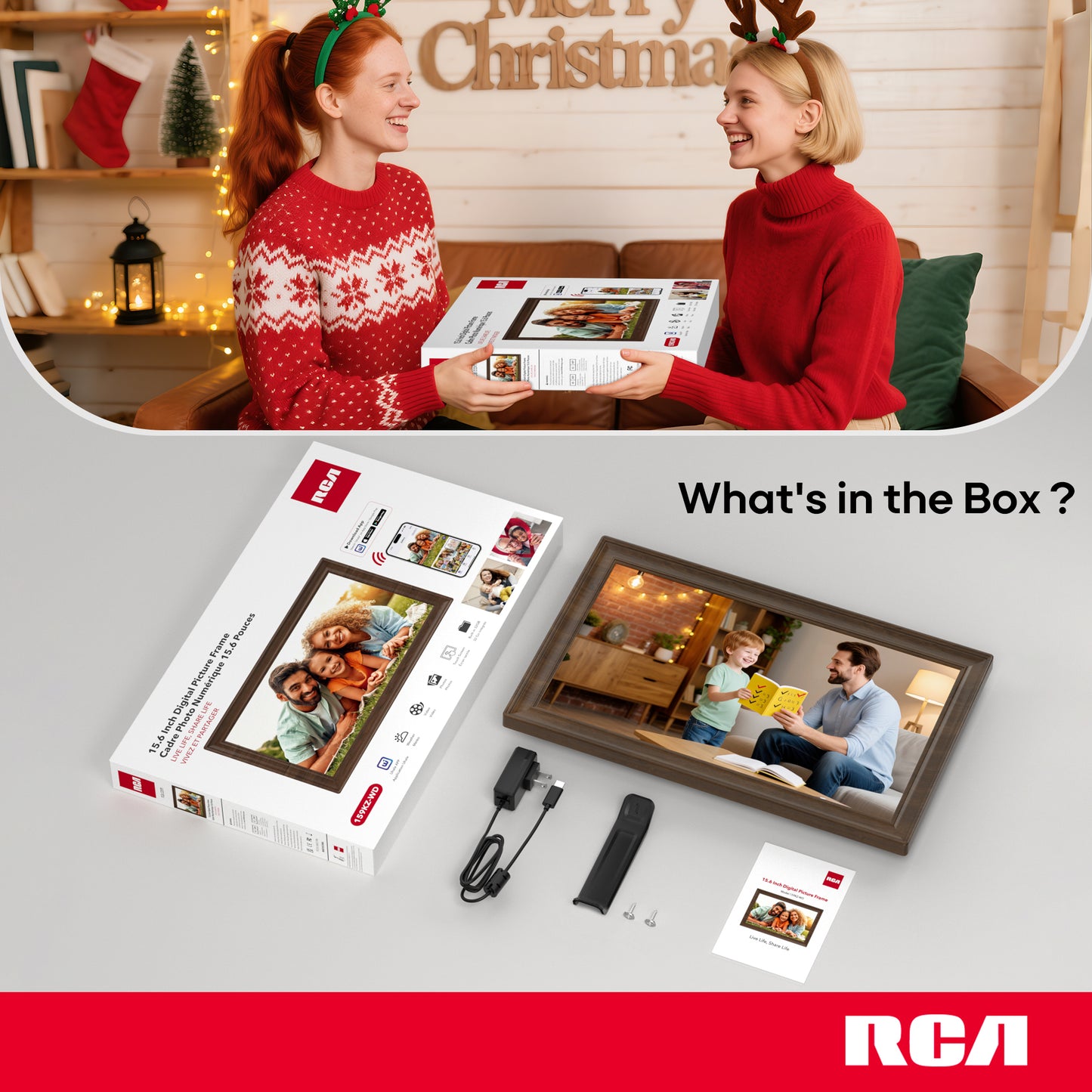 RCA 15.6" WiFi Digital Picture Frame Large Electronic Uhale Photo Video Frames with 32GB Memory 1920x1080P FHD IPS Touch Screen Auto Rotate Wall Mountable, Share from Phone to Cloud Frame Anywhere