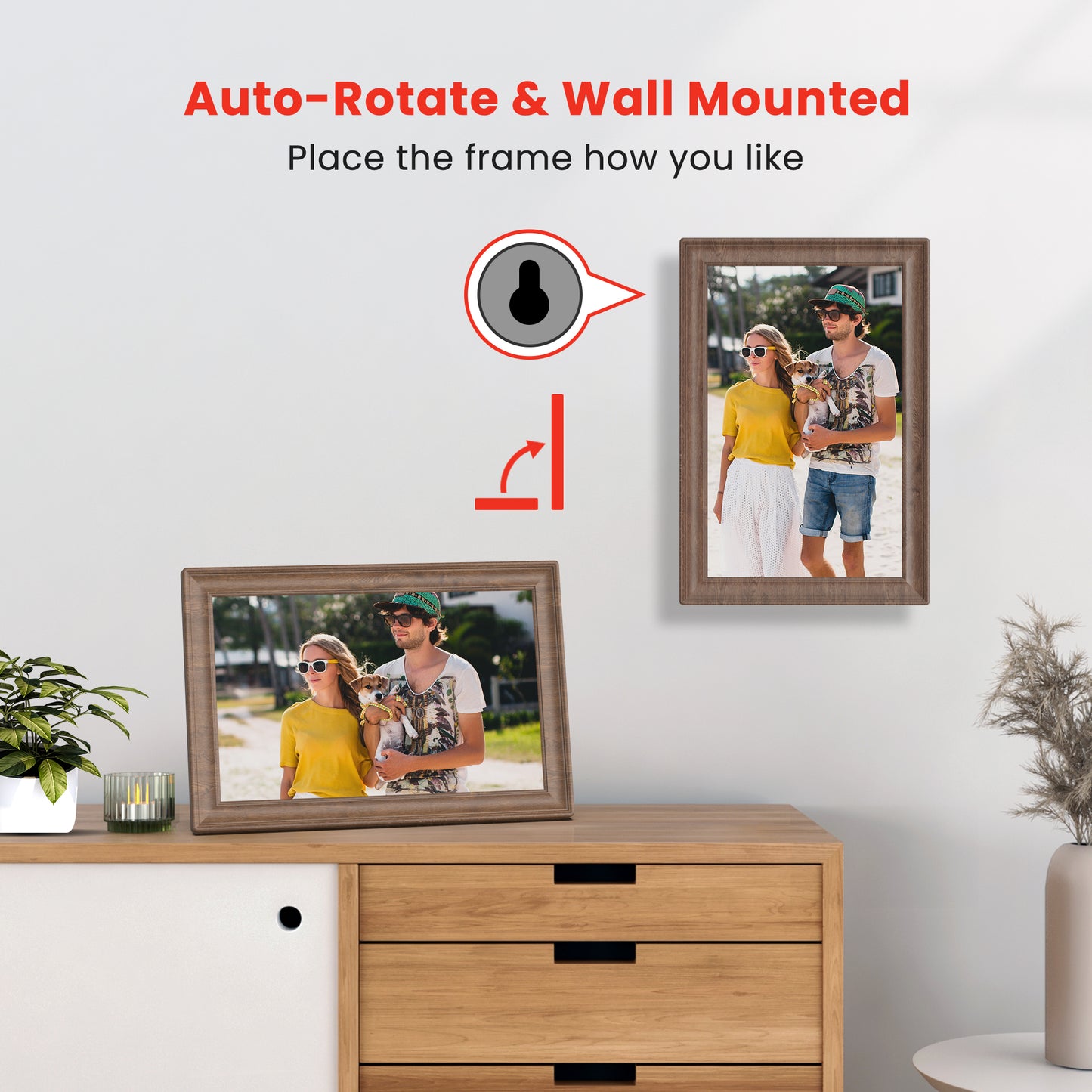 Uhale 10.1 Inch Digital Picture Frame 32GB Momery Wooden WiFi Electronic Photo Frame IPS HD Touch Screen Display Share Photos/Videos Instantly Anywhere Gifts for Mom Dad Grandparents