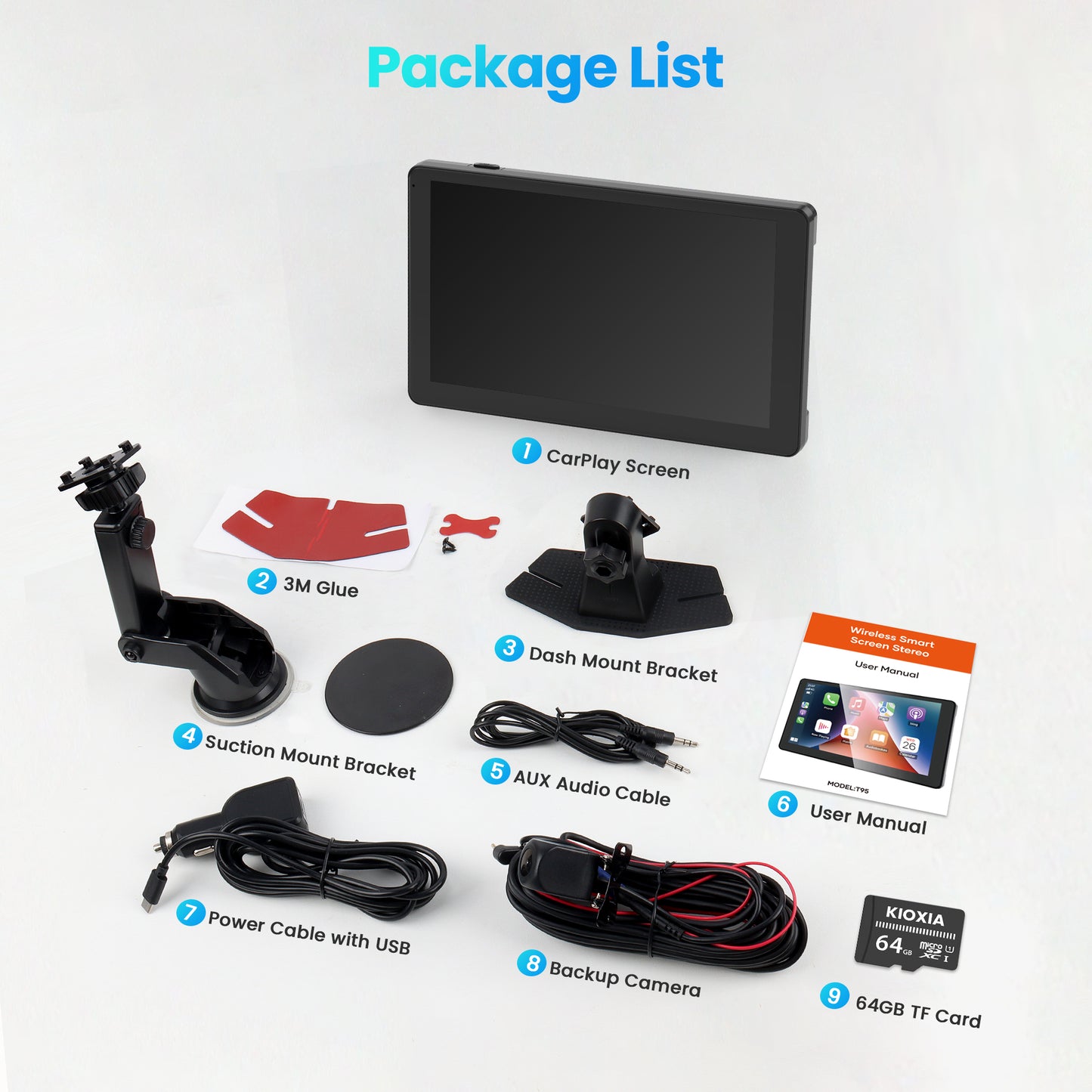 Bluetooth Hands-Free Apple Carplay & Android Auto 9in Touchscreen Portable Car Stereo with 4K Dash Cam/GPS Navigation/Mirror Link/Voice Control for 12-24V Cars, Trucks, SUVs