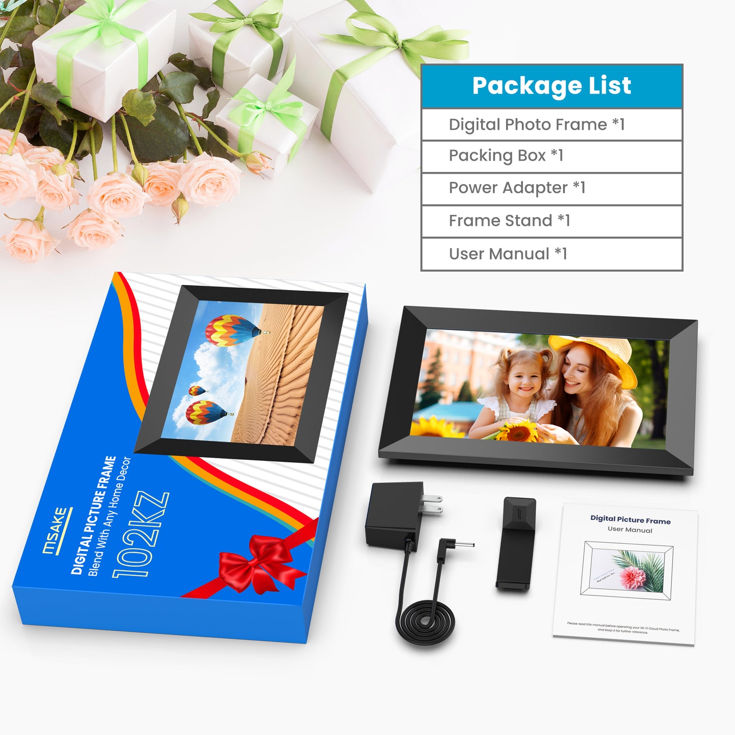Msake 32GB 10.1 Inch Digital Picture Frame, WiFi Digital Photo Frame with IPS HD Touch Screen,Electronic Photo Frames Send Photos/Videos via Free App from Anywhere, Auto-Rotate,Best Gift for Love One!
