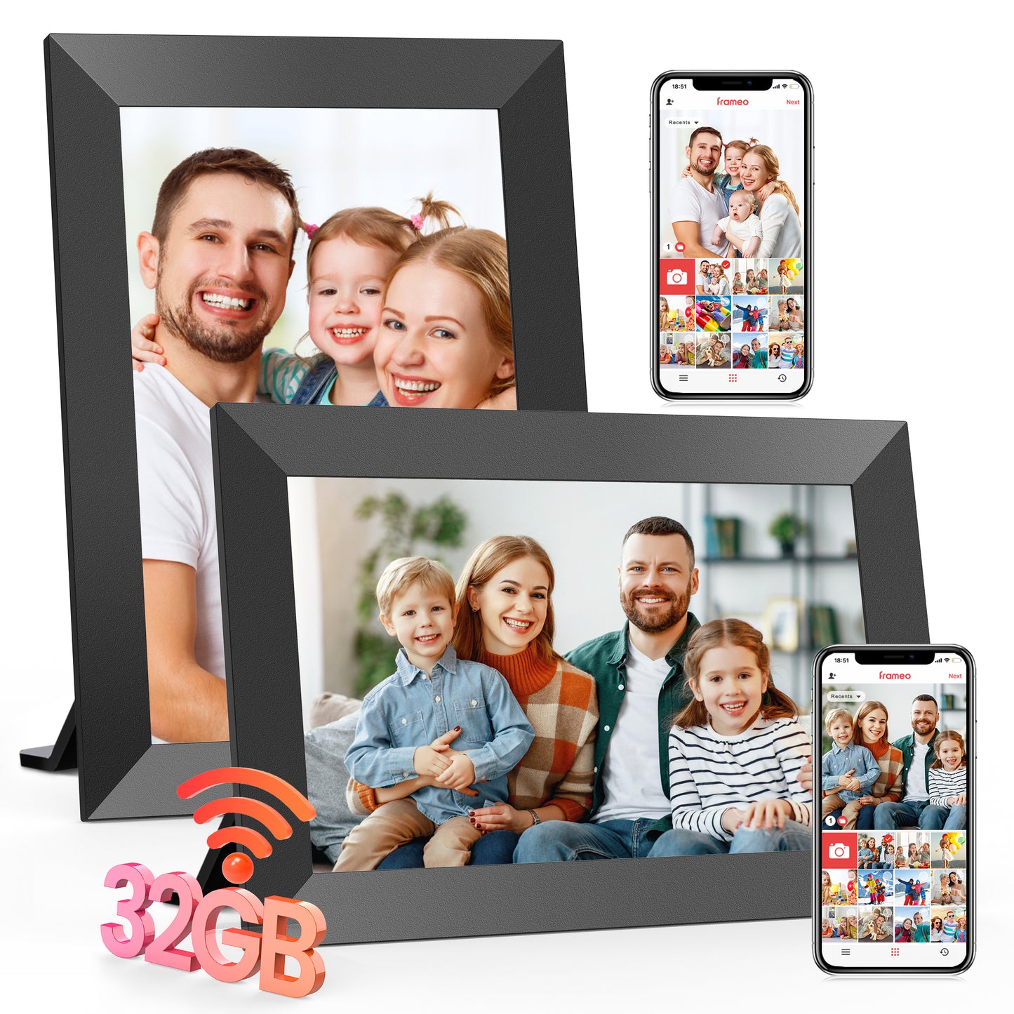 Frameo WiFi Digital Picture Frames 2 Pack, TEMASH 10.1" Digital Photo Frame 32G Memory with 1280*800 IPS Touchscreen, Wall Mount Auto Rotate Electronic Picture Frame, Gift for A Loved One!