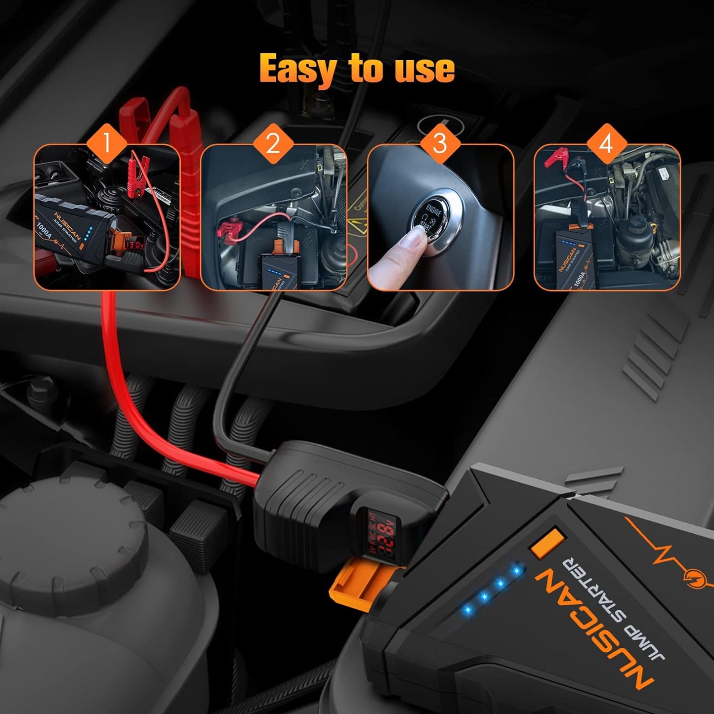 NUSICAN Car Battery Jump Starter, 1000A Peak 12V Auto Lithium Jump Starter, Portable Car Battery Booster Power Pack for up 7L Gas or 5.5L Diesel Engine, LED Flashlight & USB Quick Charge