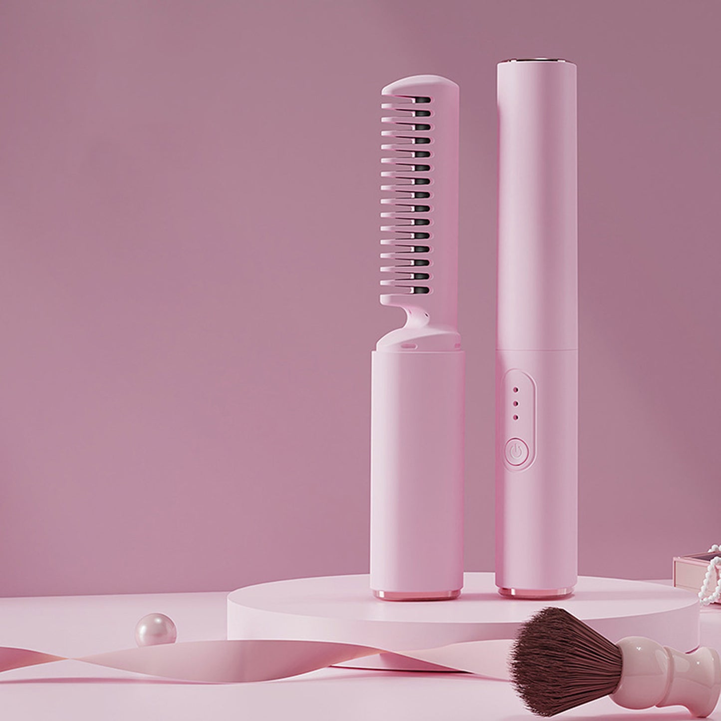 Personal Care Multifunctional Hairstyle Brush USB Rechargeable Mini Hair Straightener Cordless Hair Straightener Brush Curling Iron for Travel