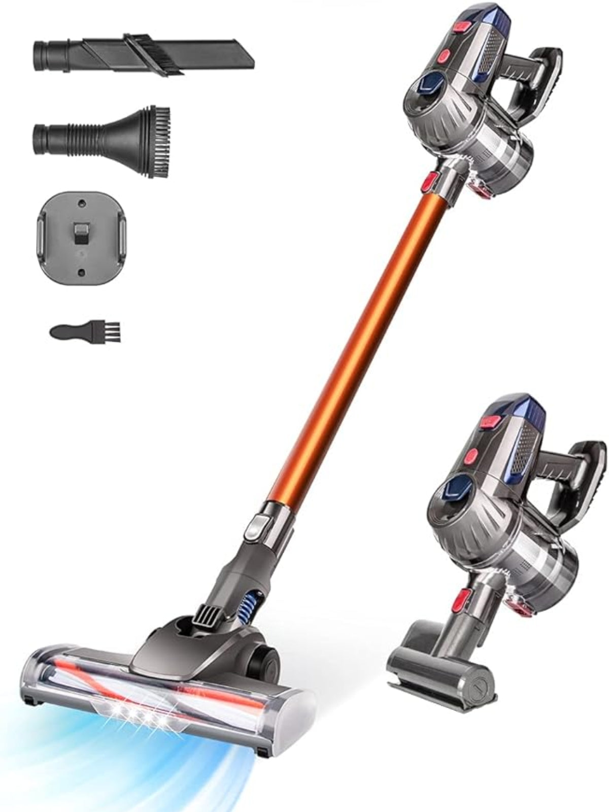 Cordless Vacuum Cleaner, Lightweight Stick Vacuum Cleaner with Powerful Suction, Removable Battery LED Probe Light, 4 in 1 Handheld Vacuum Cleaner for Domestic Hard Floors Carpets Cars and Pet Hair