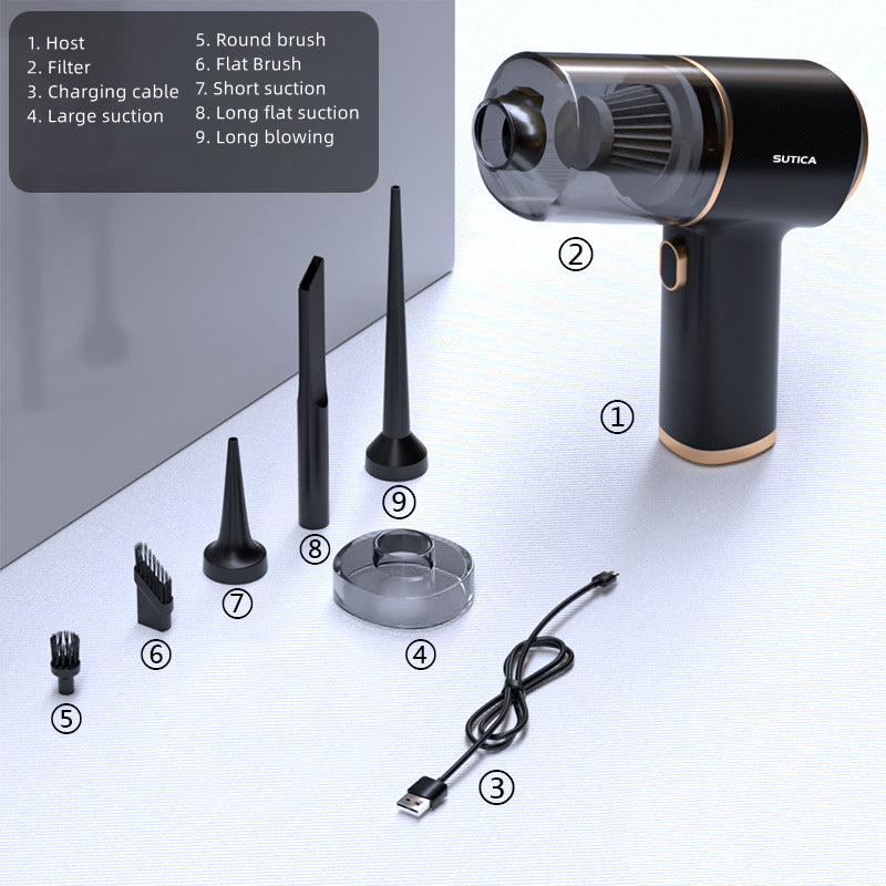 Handheld Car Vacuum Cleaner, Mini Desk Vacuum Cleaner Air Duster with Multiple Nozzles - 2 in 1 Rechargeable Cordless Handheld Vacuum Cleaner, Portable Car Vacuum for Car, Home, Office (Black)