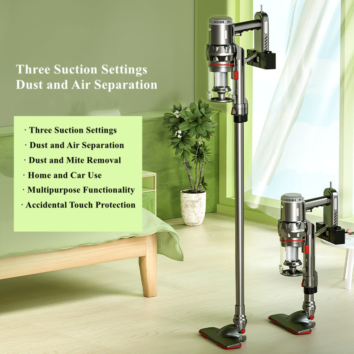 Home Cordless Vacuum Cleaner, 18Kpa Powerful Suction Vacuum , 5 in 1 Lightweight Stick Vacuum with 30-50 Min Runtime Detachable Battery for Carpet、 Hard Floor Pet Hair and Inside the Car