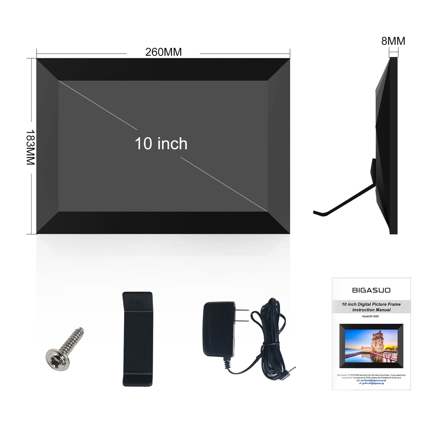102K BIGASUO Digital Picture Frame - 10 inch WiFi Digital Frame IPS Touch Screen 1080P Photo Frame, 16GB Large Memory Share Moments Instantly via Mobile APP, Auto-Rotate, Support USB and SD Card