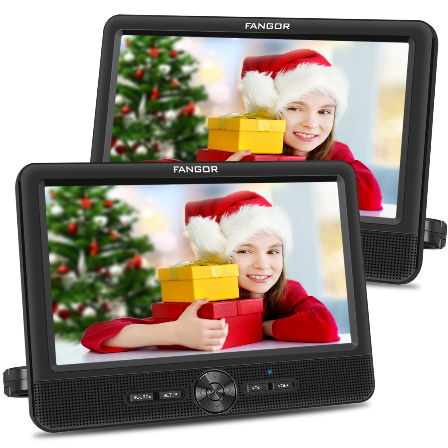 FANGOR 10.5 Dual DVD Player for Car Portable Headrest Video Players with 2 Mounting Brackets, 5 Hours Rechargeable Battery, Last Memory, USB/SD Card Reader, AV Out&in ( 1 Player + 1 Screen )