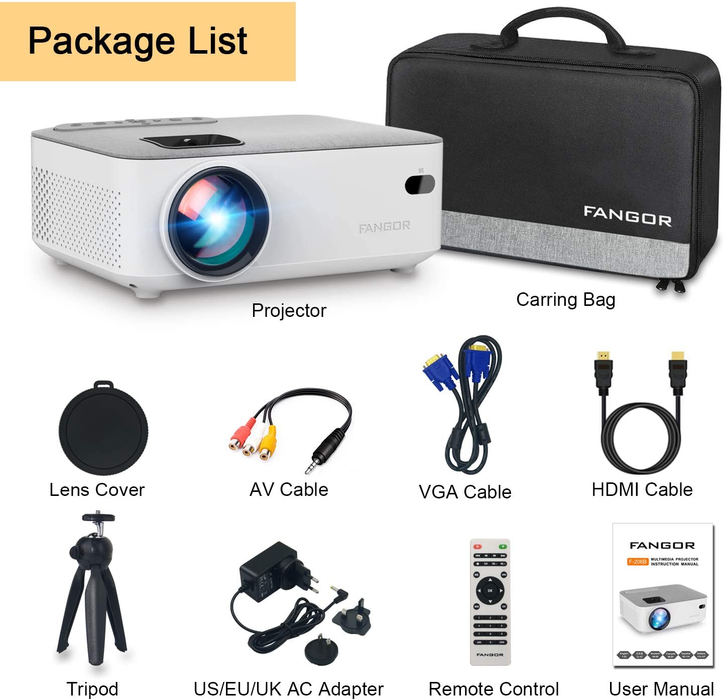 FANGOR 206B Mini WiFi Projector Full HD 1080P