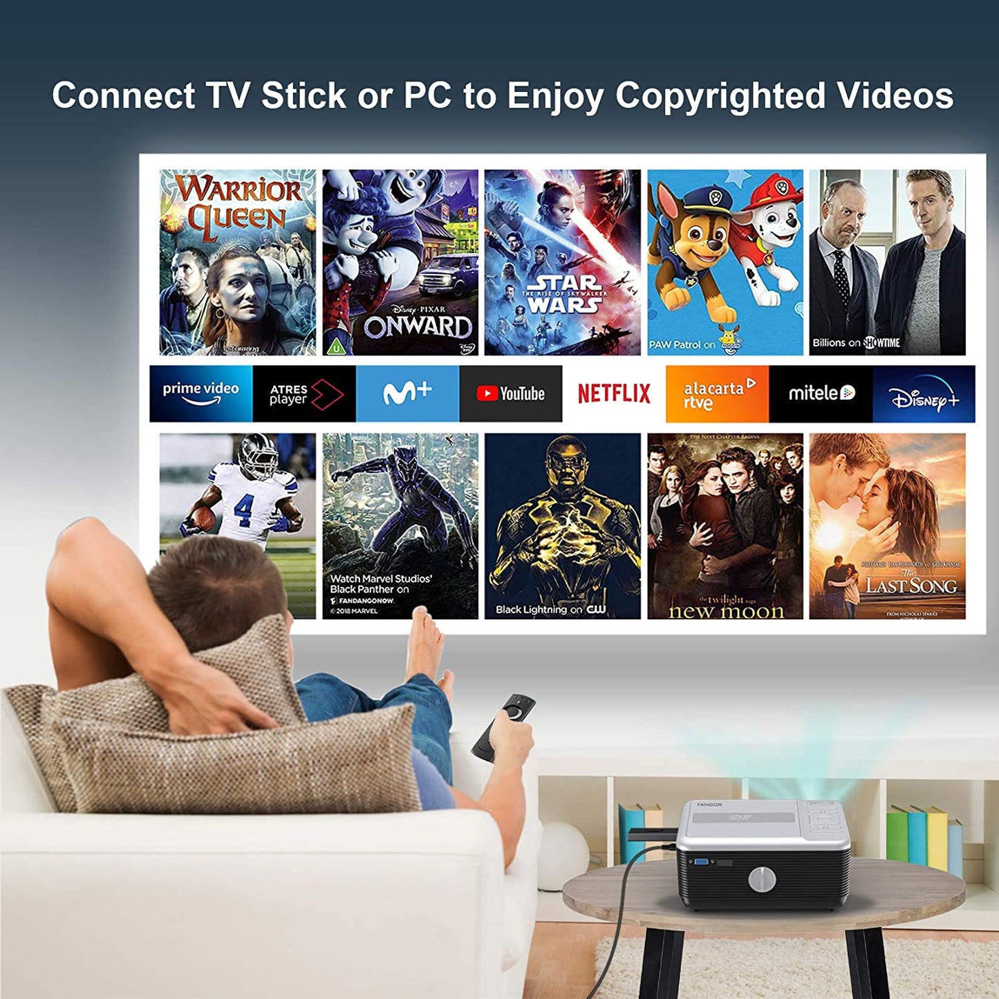 FANGOR 301 Mini Projector,  Portable Movie Projector Built in DVD Player, HD 1080P Bluetooth Projector(sell to JP)