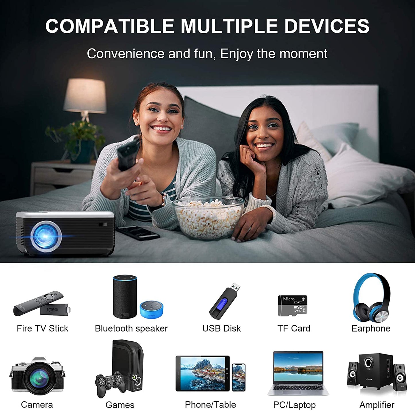 FANGOR 301 Mini Projector,  Portable Movie Projector Built in DVD Player, HD 1080P Bluetooth Projector(sell to JP)