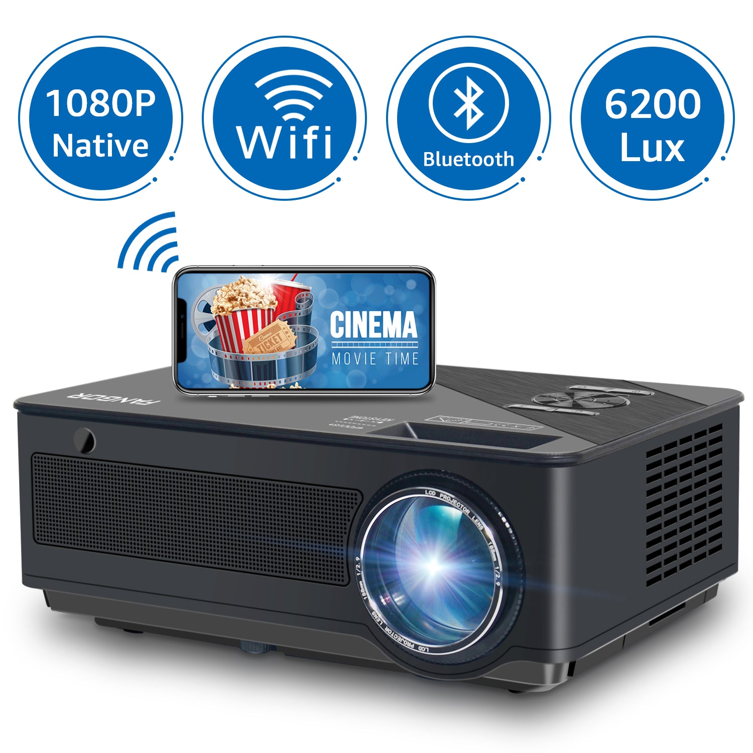 FANGOR 402 WiFi Projector, Native 1080P Full HD, Bluetooth 7500  Lumens[100''Screen Included]