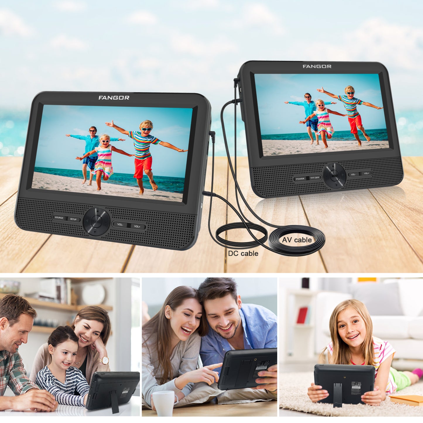 FANGOR 611  7.5’’ Dual Car DVD Player, Two Screens, USB/SD/MMC