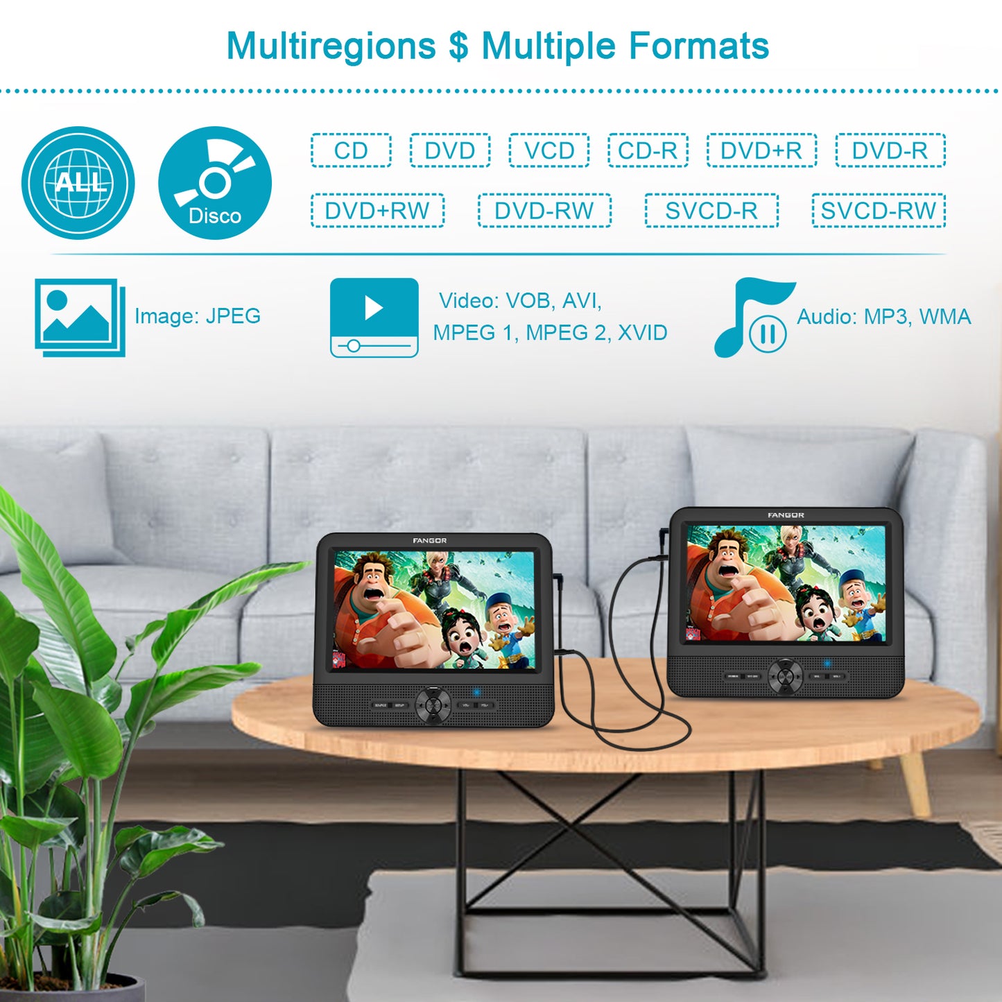 FANGOR 611  7.5’’ Dual Car DVD Player, Two Screens, USB/SD/MMC