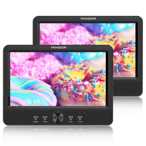 FANGOR 10.5" Dual Screen Portable DVD Player For Car, HD Display,5 Hours Rechargeable Battery, Last Memory, Good Travel Companion,Best Gift for Kids,Black( a DVD Player + a Monitor)