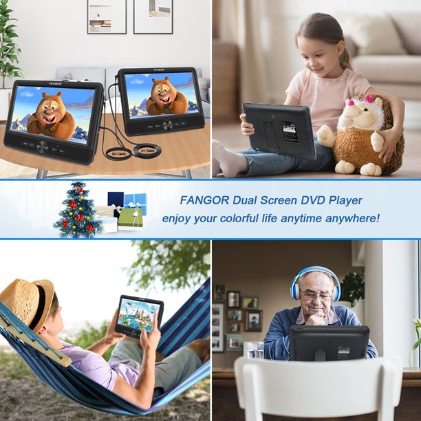 Fangor Premium 10" Dual DVD Players for Car, Ideal Gift for Keeping Kids Quiet and Comfortable on Long Car Trips (DVD Player + Monitor)