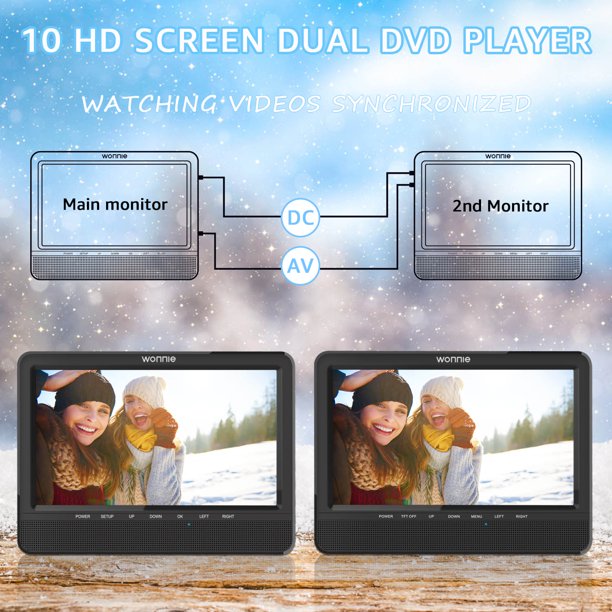 WONNIE Premium 10" Dual DVD Players for Car( a DVD Player + a Monitor), Big Screen with More Shocking, Best Gift for Kids