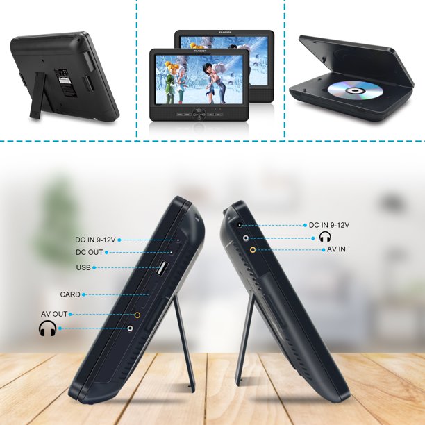 Fangor Premium 10" Dual DVD Players for Car, Ideal Gift for Keeping Kids Quiet and Comfortable on Long Car Trips (DVD Player + Monitor)