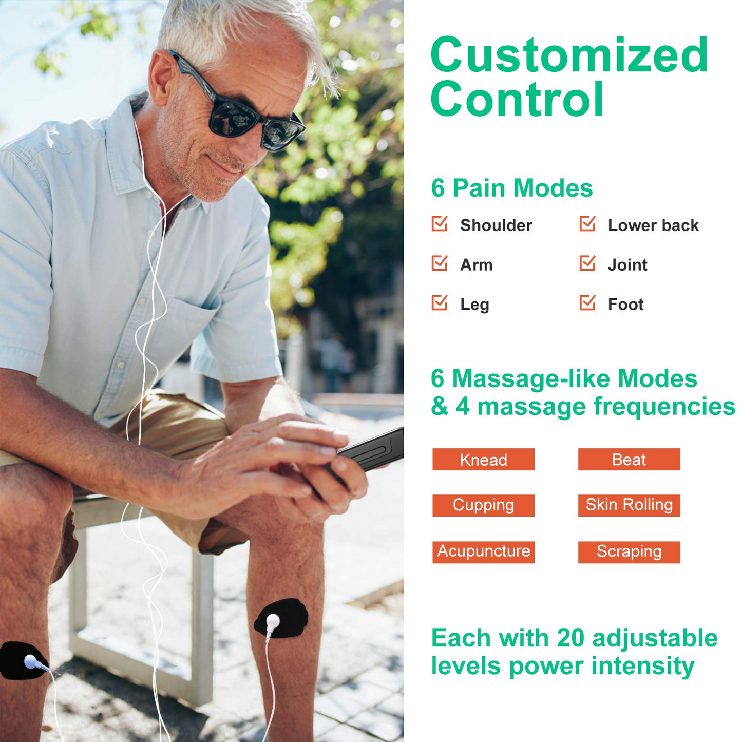 Mollan Dual Channel TENS Unit 24 Modes Electronic Pulse Massager with 12x2 Electrode Pads, EMS Muscle Stimulator Therapy for Lower, Shoulder, Arm, Back, Leg, Foot, and Arthritis Pain