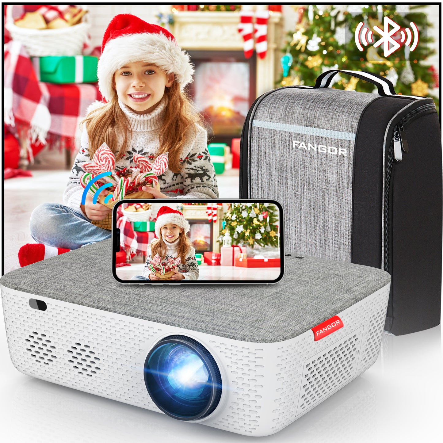 Fangor Projector with 5G WiFi and Bluetooth, 340ANSI Native 1080P Full HD Video Projector, Outdoor Movie Projector Support 4K ,Digital Keystone/50% Zoom,Compatible with HDMI, USB, iOS/Android Phone