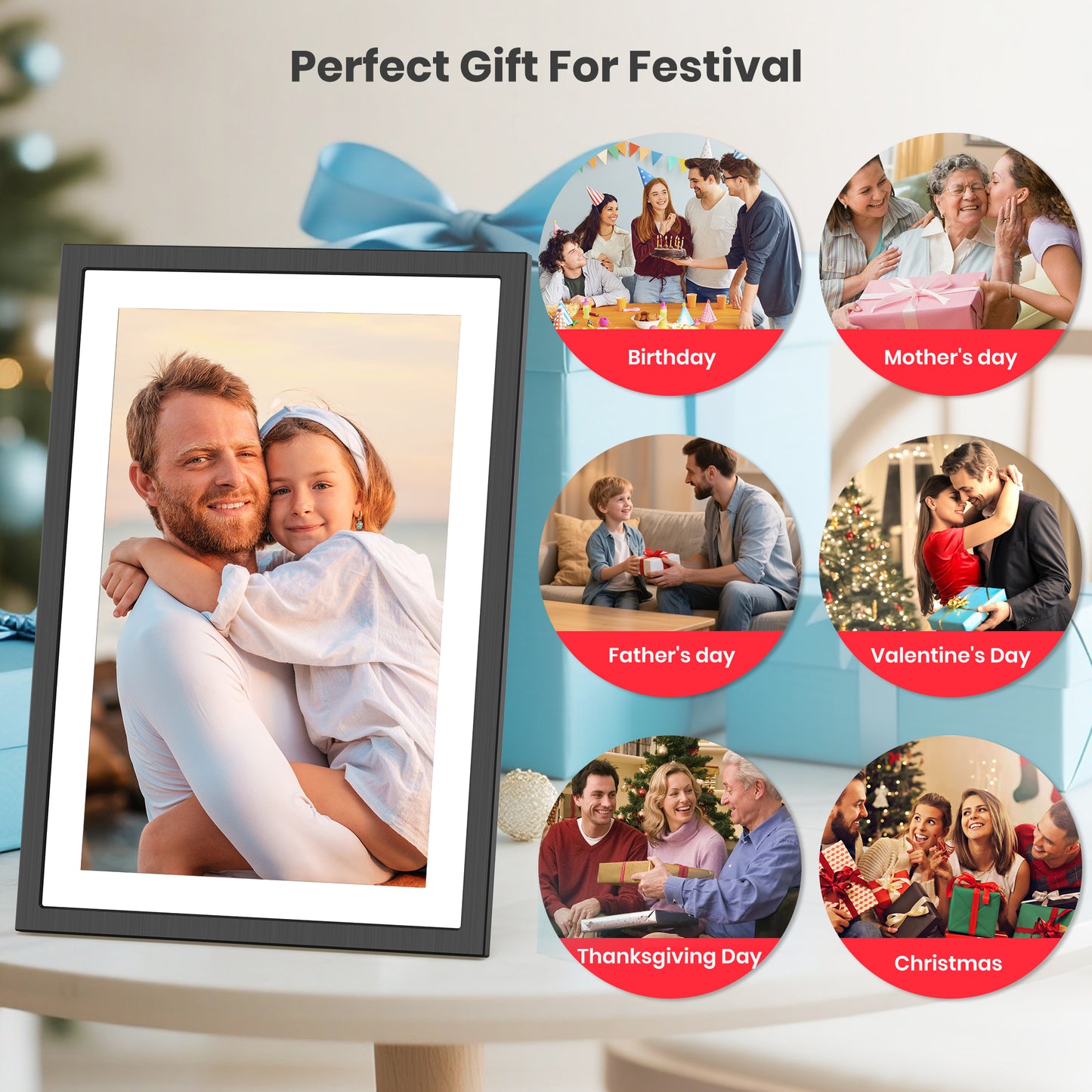 Frameo WiFi Digital Picture Frame, 10.1" Electronic Photo Frame with 1920x1200 FHD IPS Touchscreen, 64 GB Memory, Auto-Rotate, Send Photos and Videos from via Frameo App, Best Gift Choice!