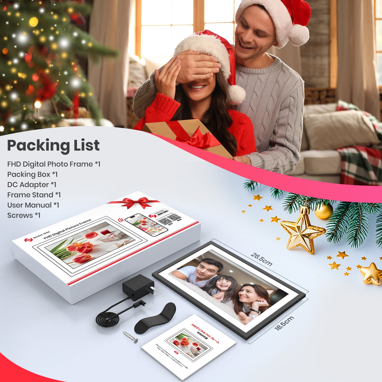 Frameo WiFi Digital Picture Frame, 10.1" Electronic Photo Frame with 1920x1200 FHD IPS Touchscreen, 64 GB Memory, Auto-Rotate, Send Photos and Videos from via Frameo App, Best Gift Choice!
