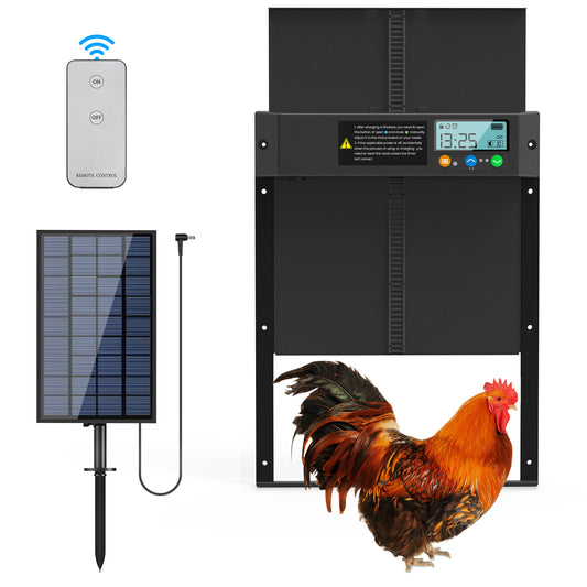 Solar Automatic Chicken Coop Door, Mollan Chicken Coop Door Opener with LCD Screen, light Sensor/ Timer/ Remote control Auto chicken Doors, Anti pinch waterproof coop door, ideal for chicken Breeding
