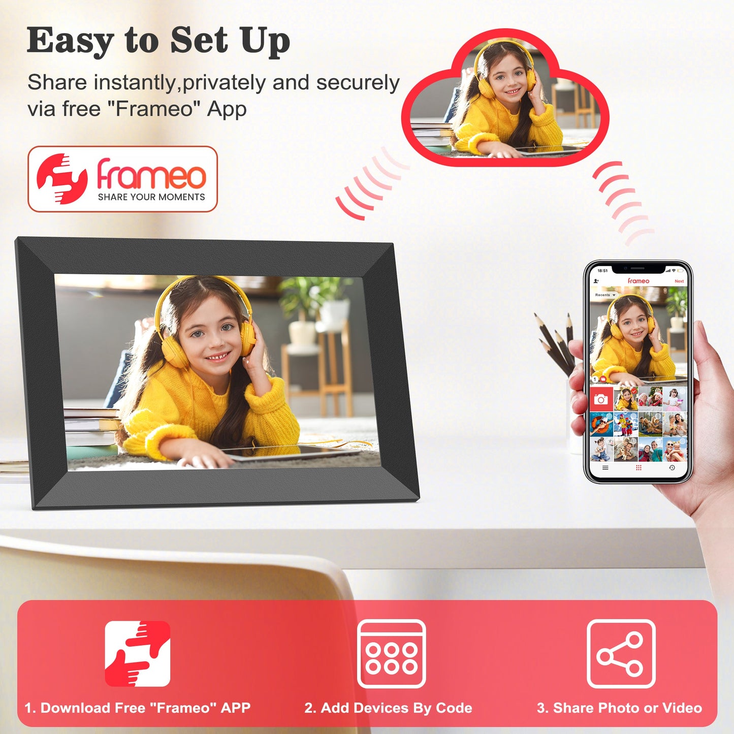 Frameo F-410 WiFi Digital Picture Frame-Share Photos and Videos Instantly