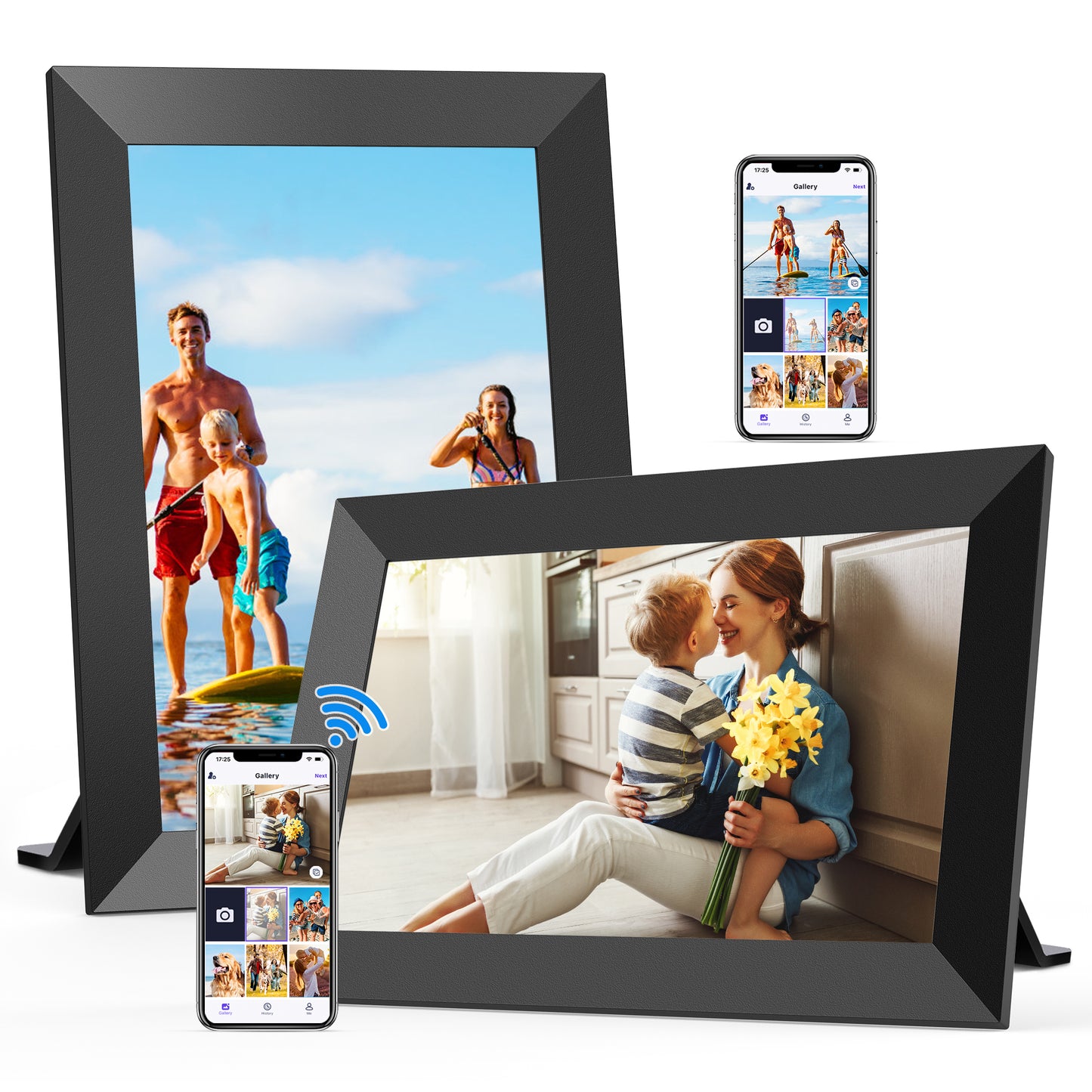 Ricilar 10.1 inch WiFi Digital Photo Frames 2 Pack, Digital Picture Frame with Send Wishes, Built in 32GB Storage, 1280*800 IPS Cloud Display, Auto-Rotate, Wall Mountable, Sincere Gift for Family!
